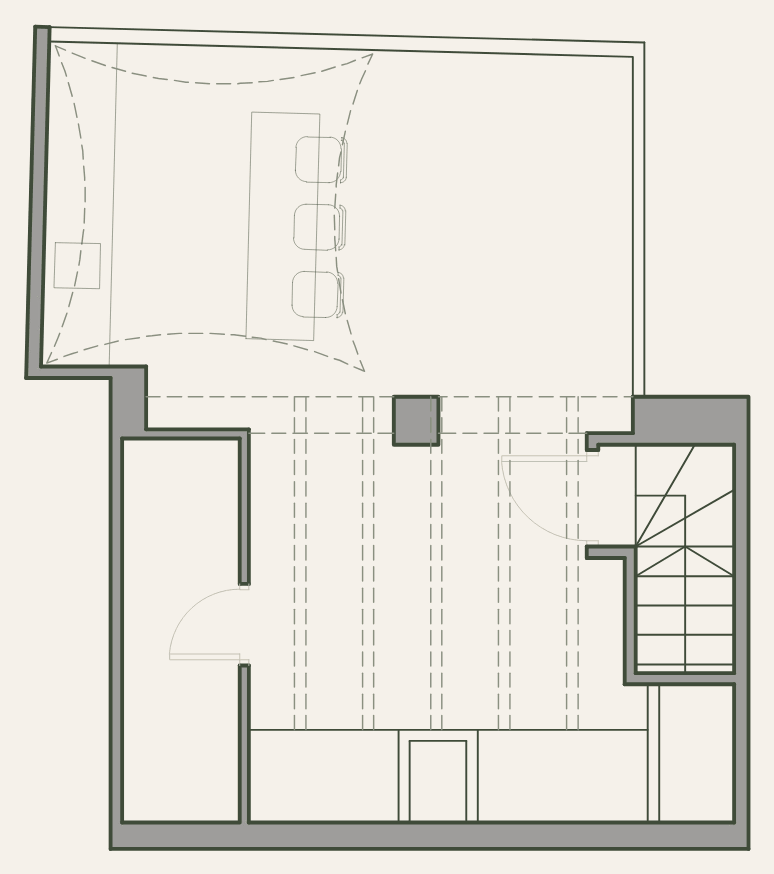 Roof plan: terrace with pergola and open terrace.